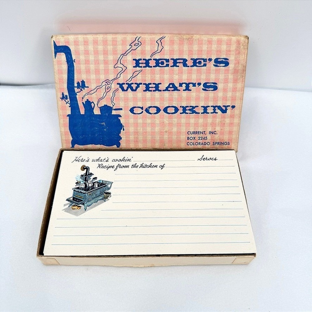 Current Inc Recipe Cards VTG Gingham Stove Kitchen Stationery in Box Farmhouse